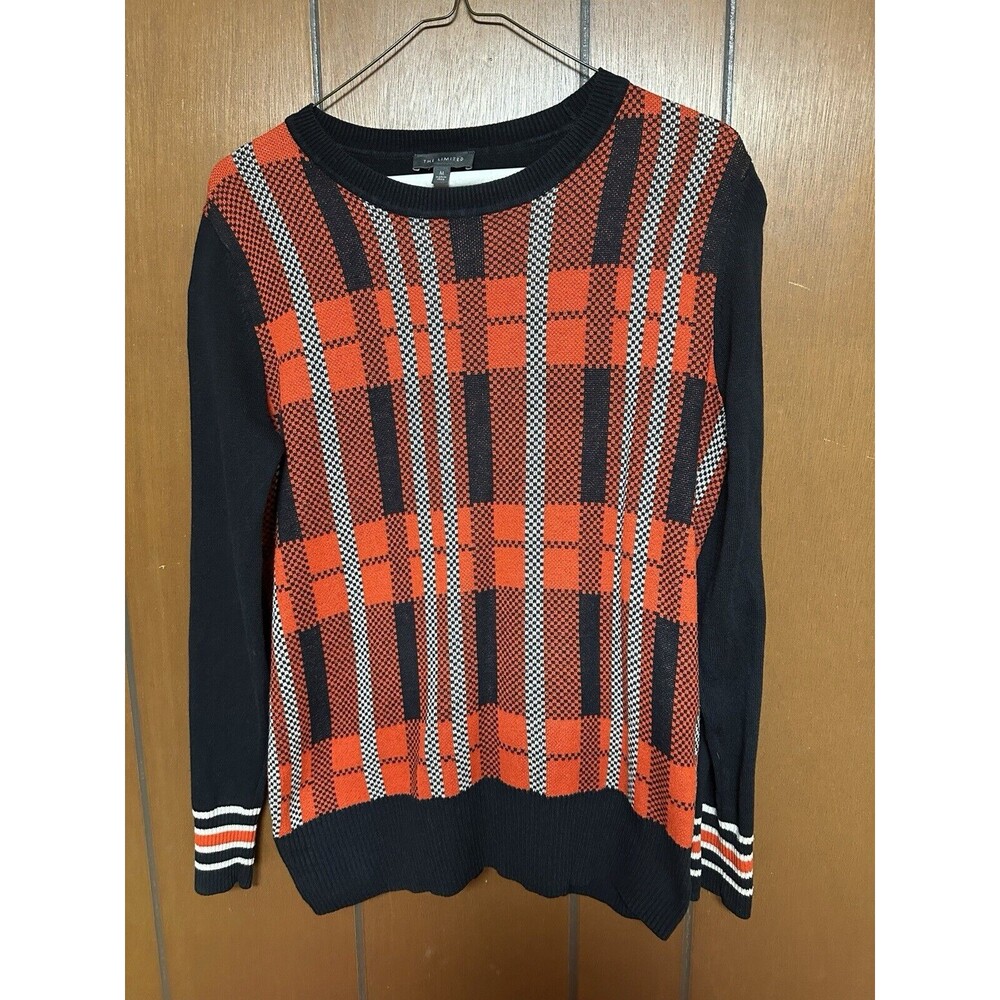 The Limited Women’s Orange Black And White Striped Sweater Size M